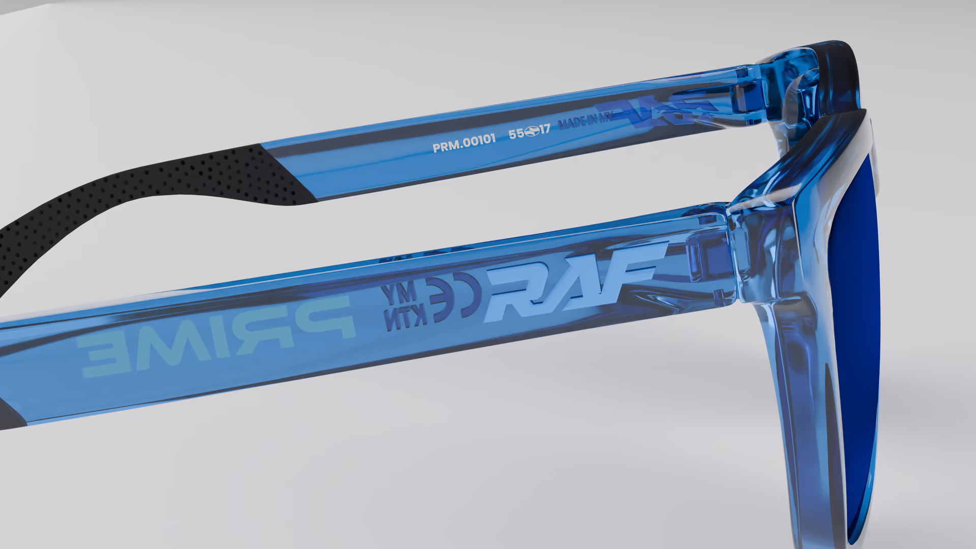 RAF Prime — Transparent Crystal Blue in Transparent Crystal Blue / Blue — inner temple detail