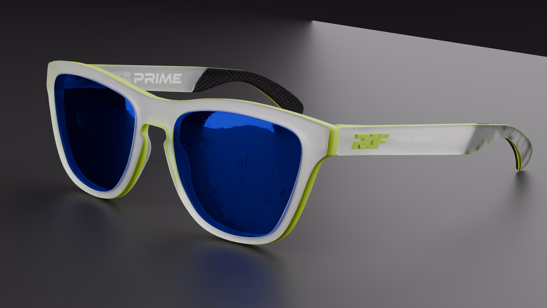 RAF Prime — Matte Neon / Transparent Clear in Matte Neon / Transparent Clear / Blue — three-quarter view