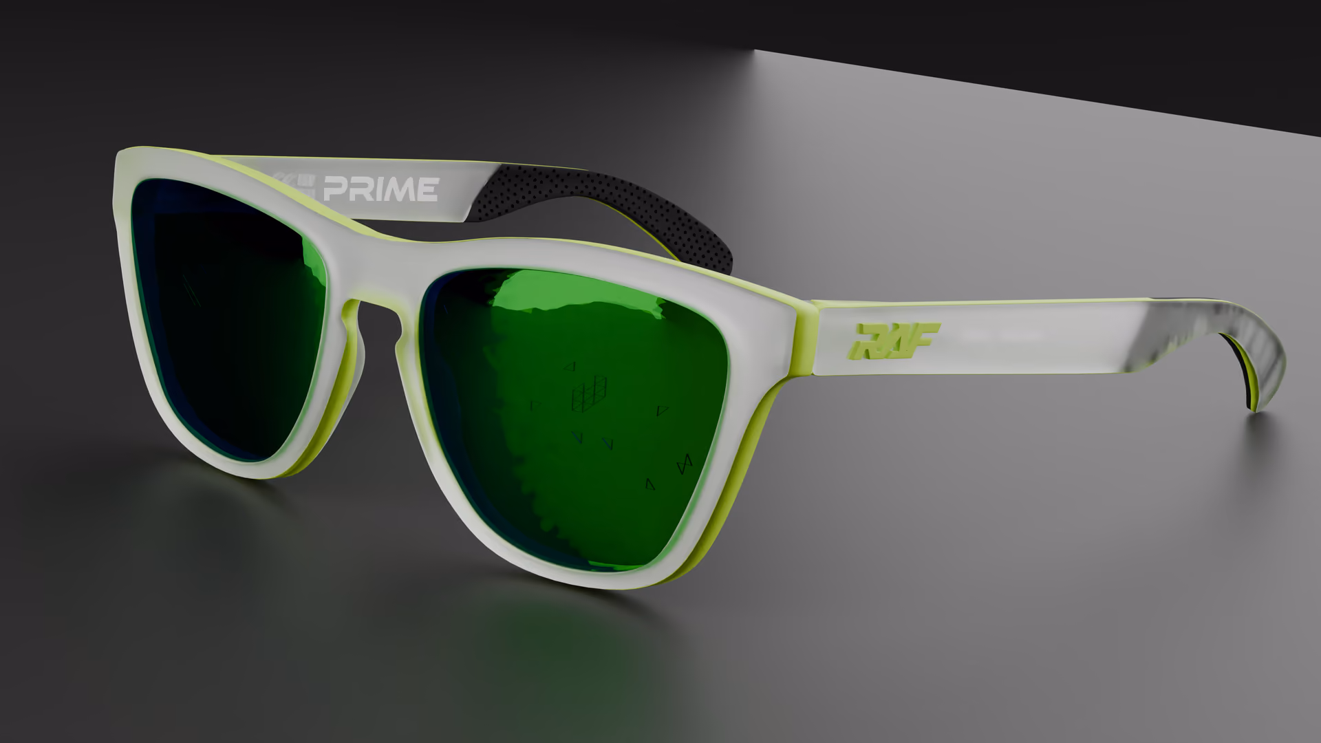 RAF Prime — Matte Neon / Transparent Clear in Matte Neon / Transparent Clear / Green — three-quarter view