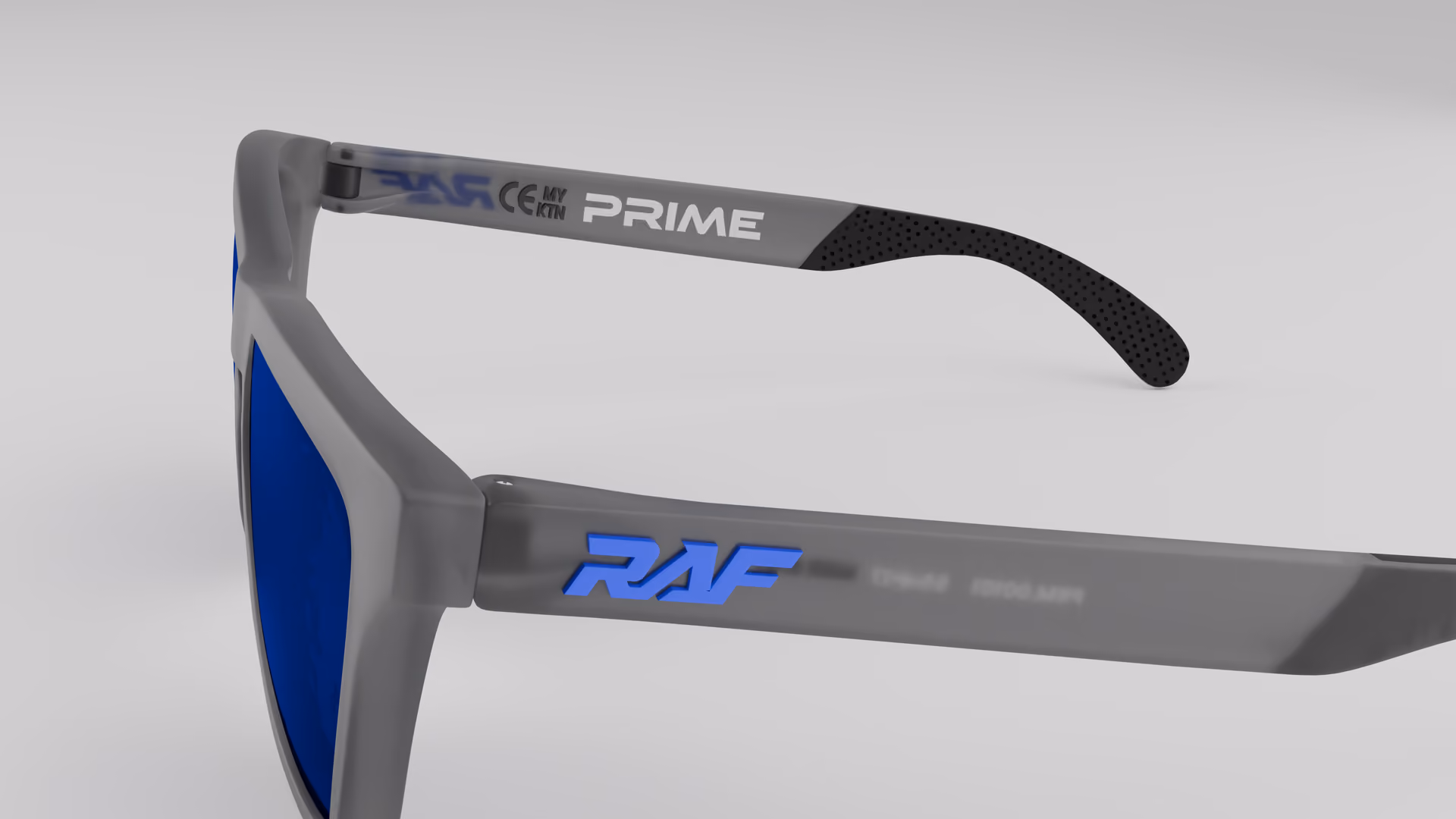 RAF Prime — Matte Grey Smoke in Matte Grey Smoke / Blue — outer temple detail