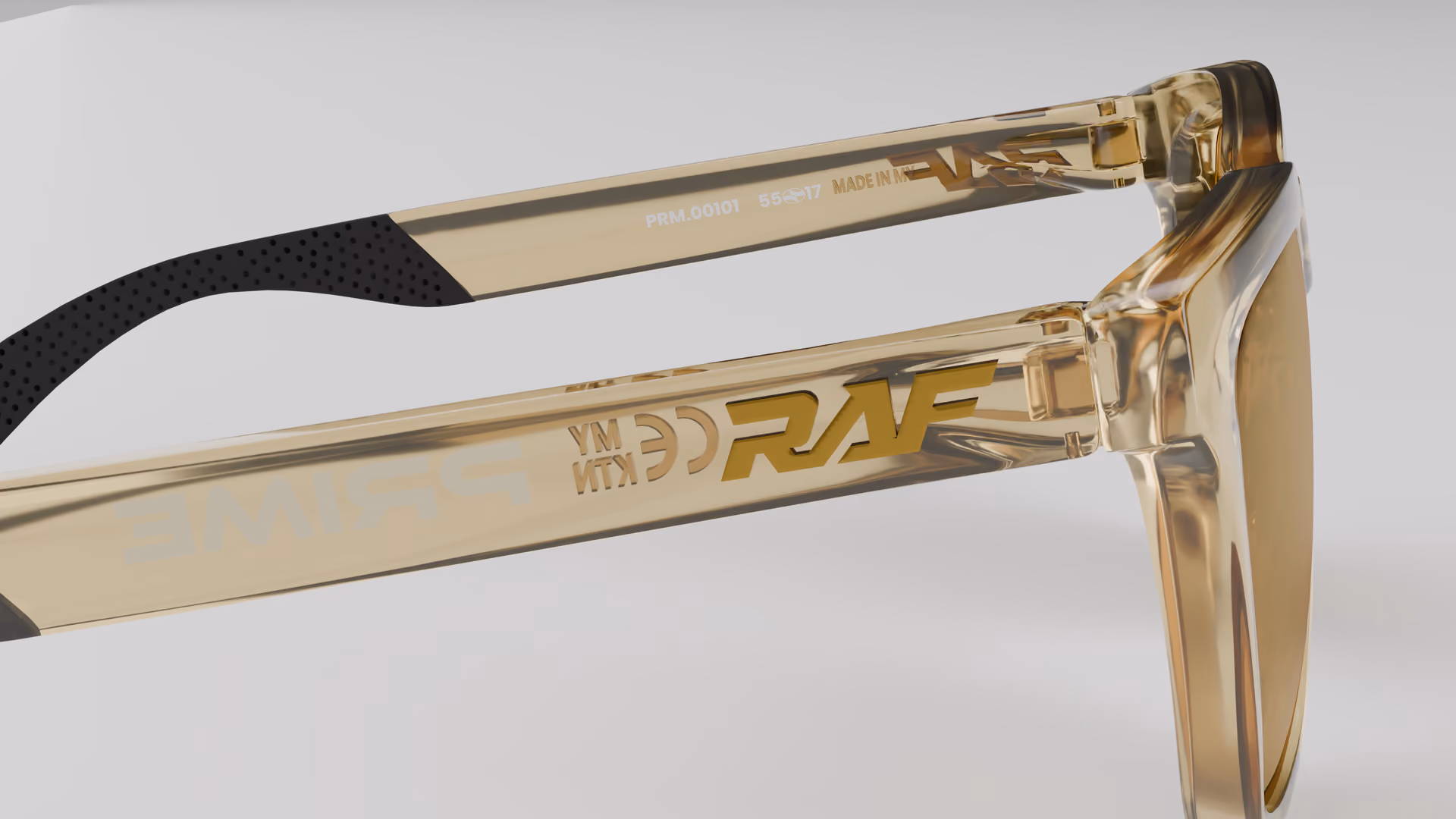 RAF Prime — Transparent Crystal Gold in Transparent Crystal Gold / Gold — inner temple detail