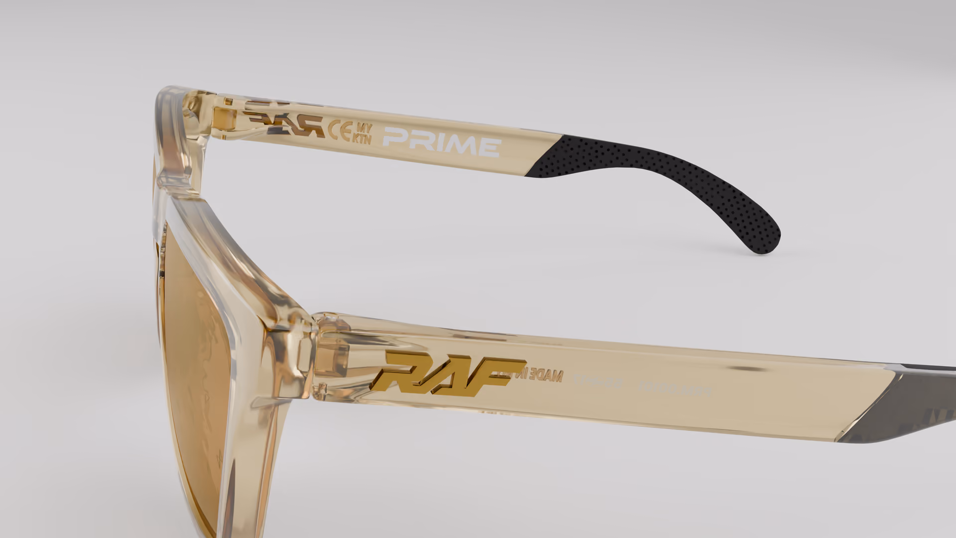 RAF Prime — Transparent Crystal Gold in Transparent Crystal Gold / Gold — outer temple detail
