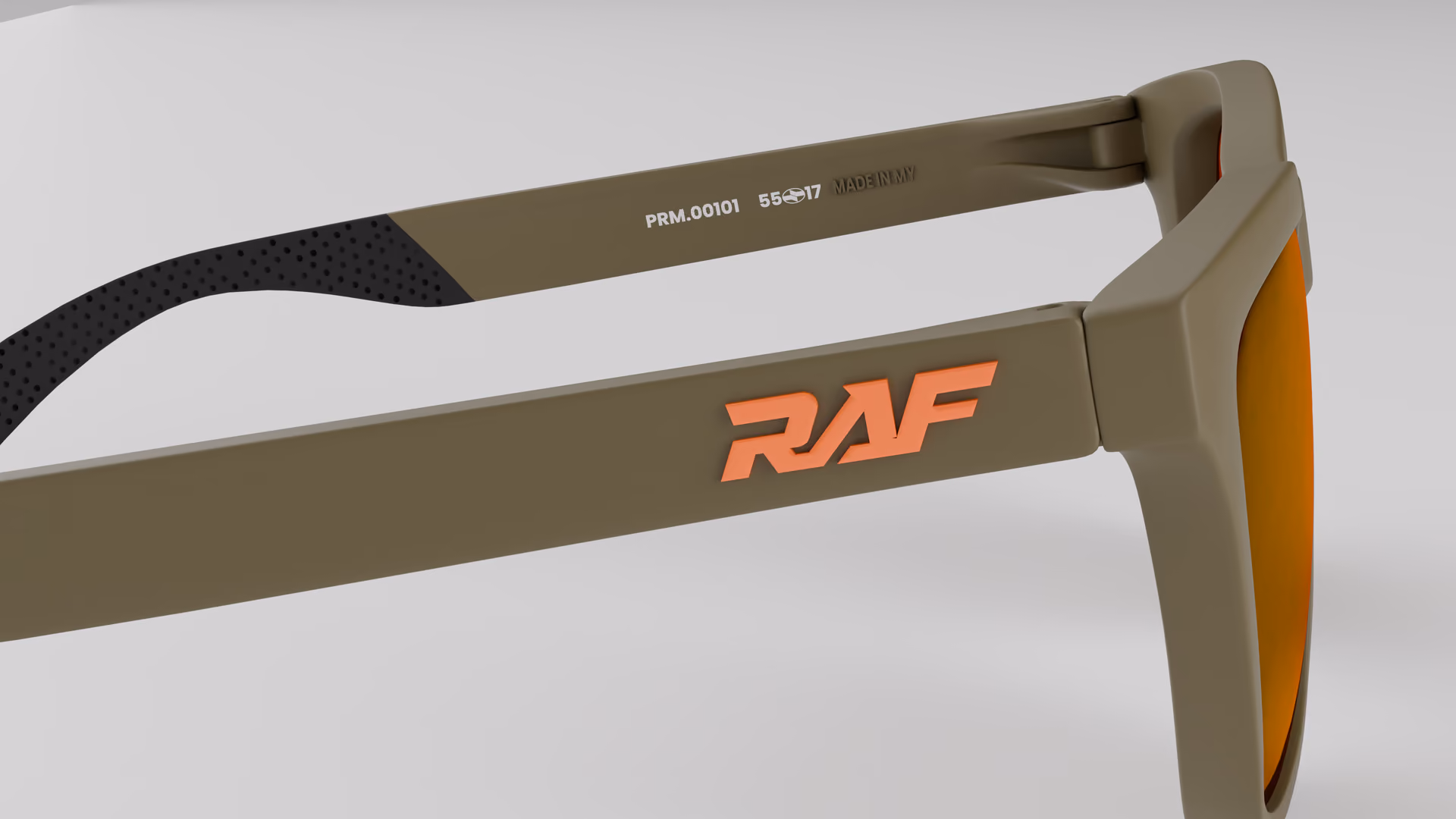 RAF Prime — Matte Green Army in Matte Green Army / Red Ruby — inner temple detail