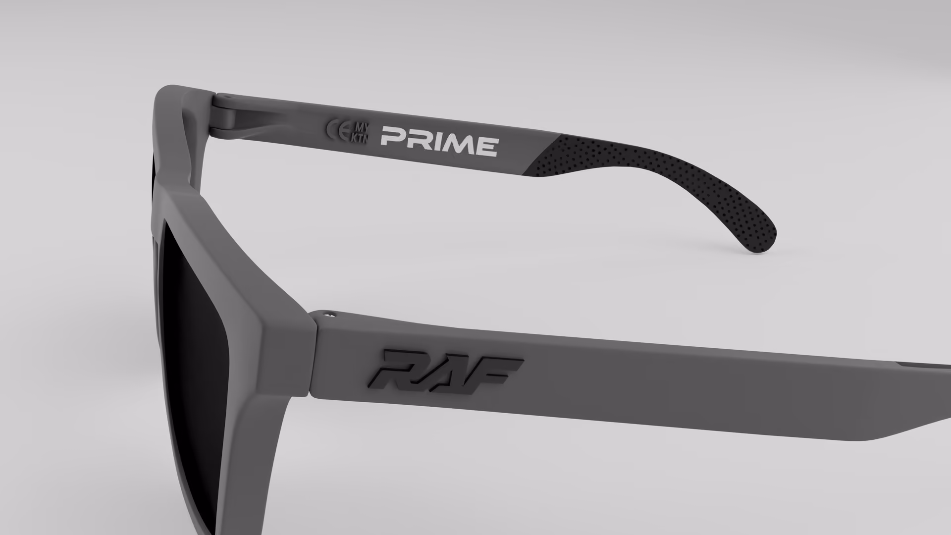 RAF Prime — Matte Nardo Grey in Matte Nardo Grey / Black — outer temple detail