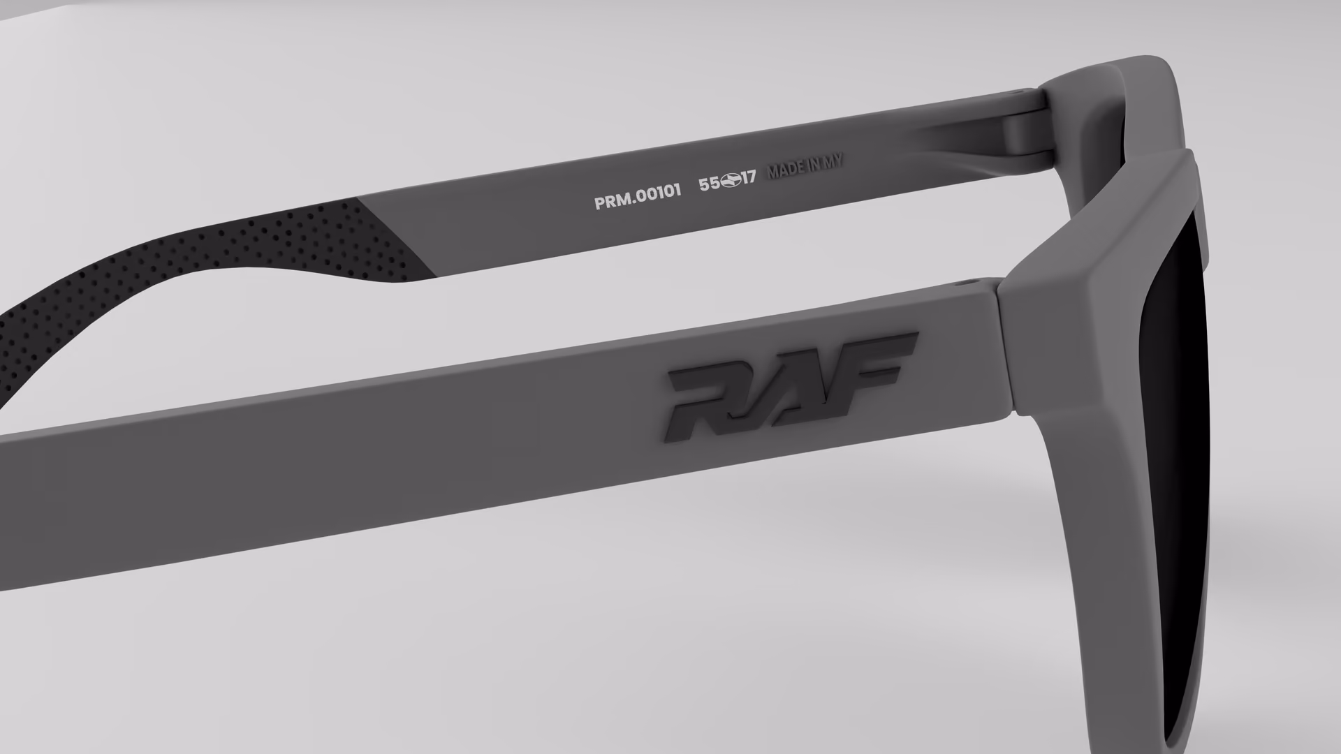 RAF Prime — Matte Nardo Grey in Matte Nardo Grey / Black — inner temple detail