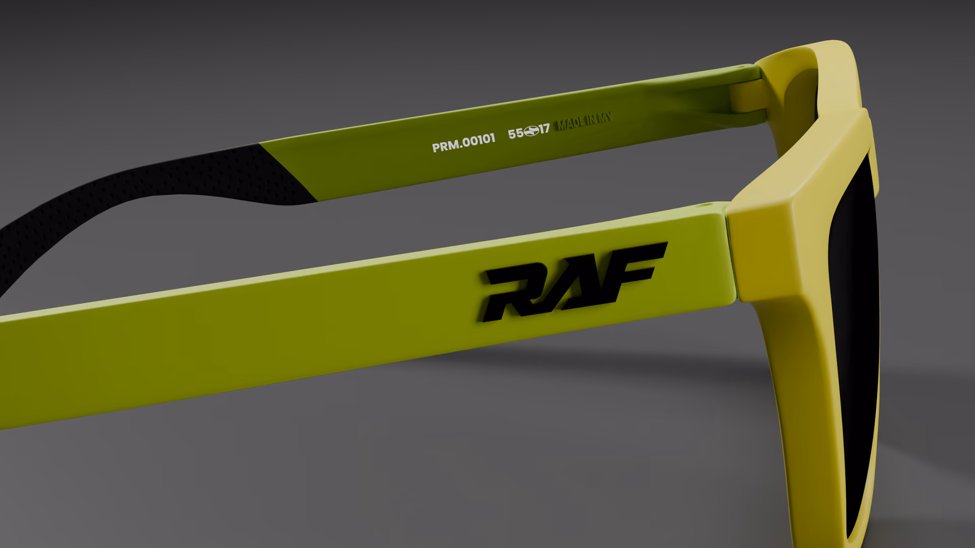 RAF Prime — Neon Green / Yellow in Neon Green / Yellow / Black — inner temple detail