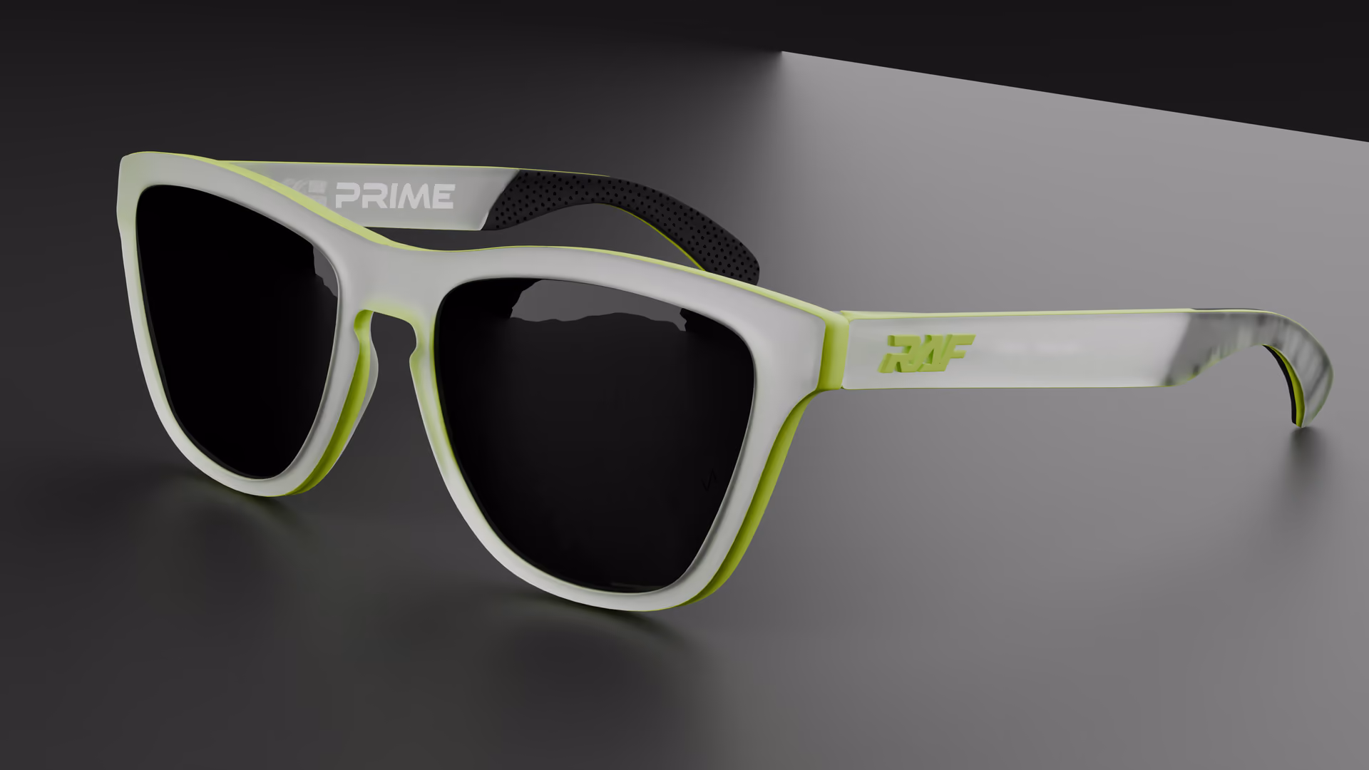 RAF Prime — Matte Neon / Transparent Clear in Matte Neon / Transparent Clear / Black — three-quarter view