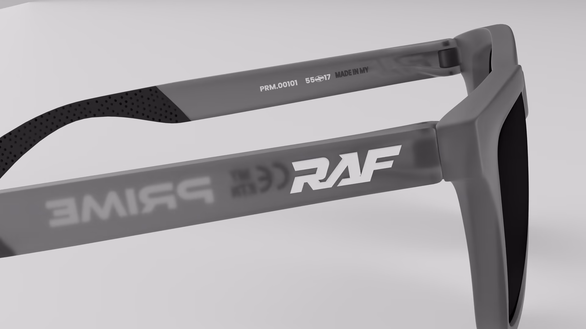 RAF Prime — Matte Grey Smoke in Matte Grey Smoke / Black — inner temple detail