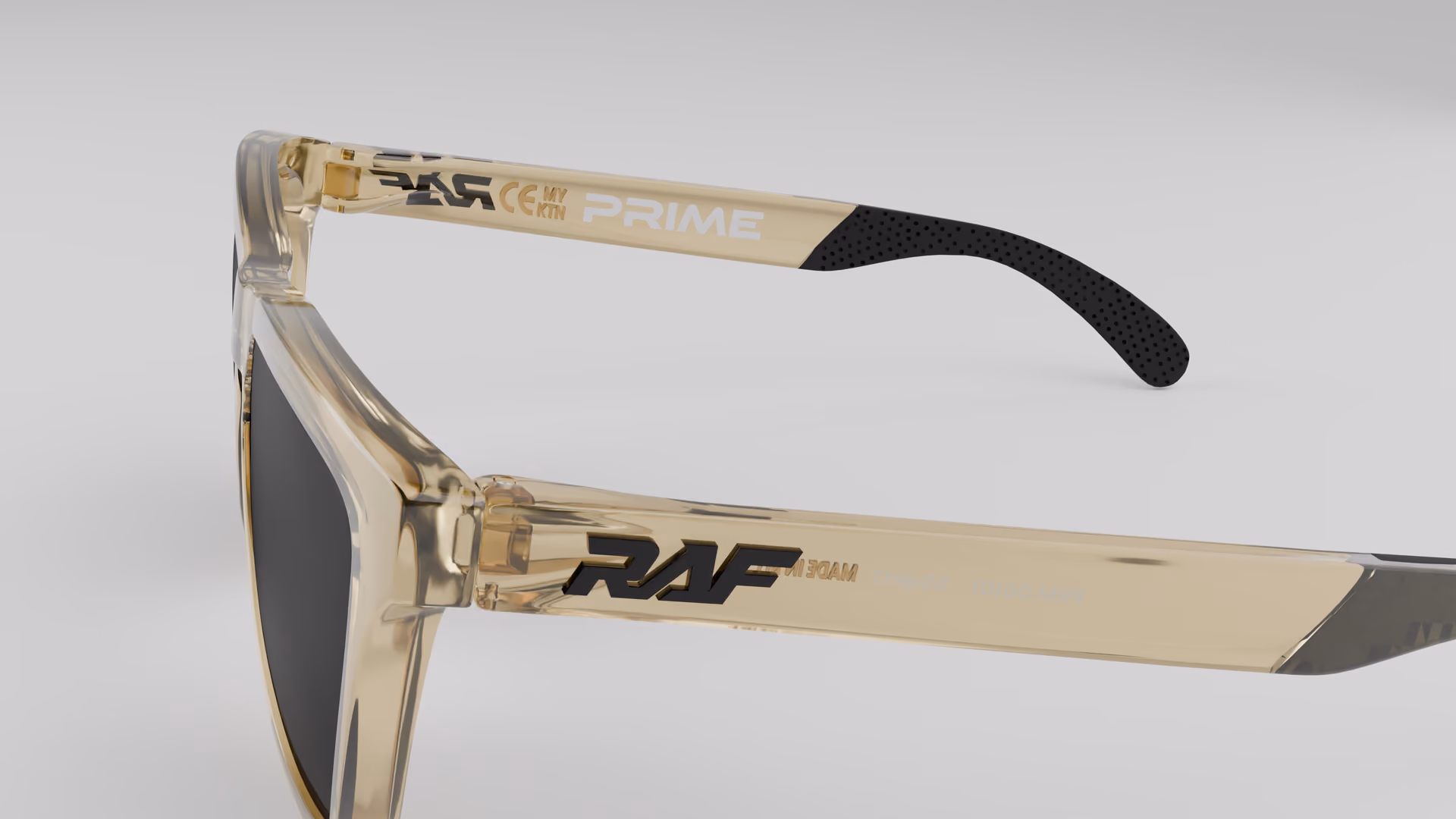 RAF Prime — Transparent Crystal Gold in Transparent Crystal Gold / Black — outer temple detail