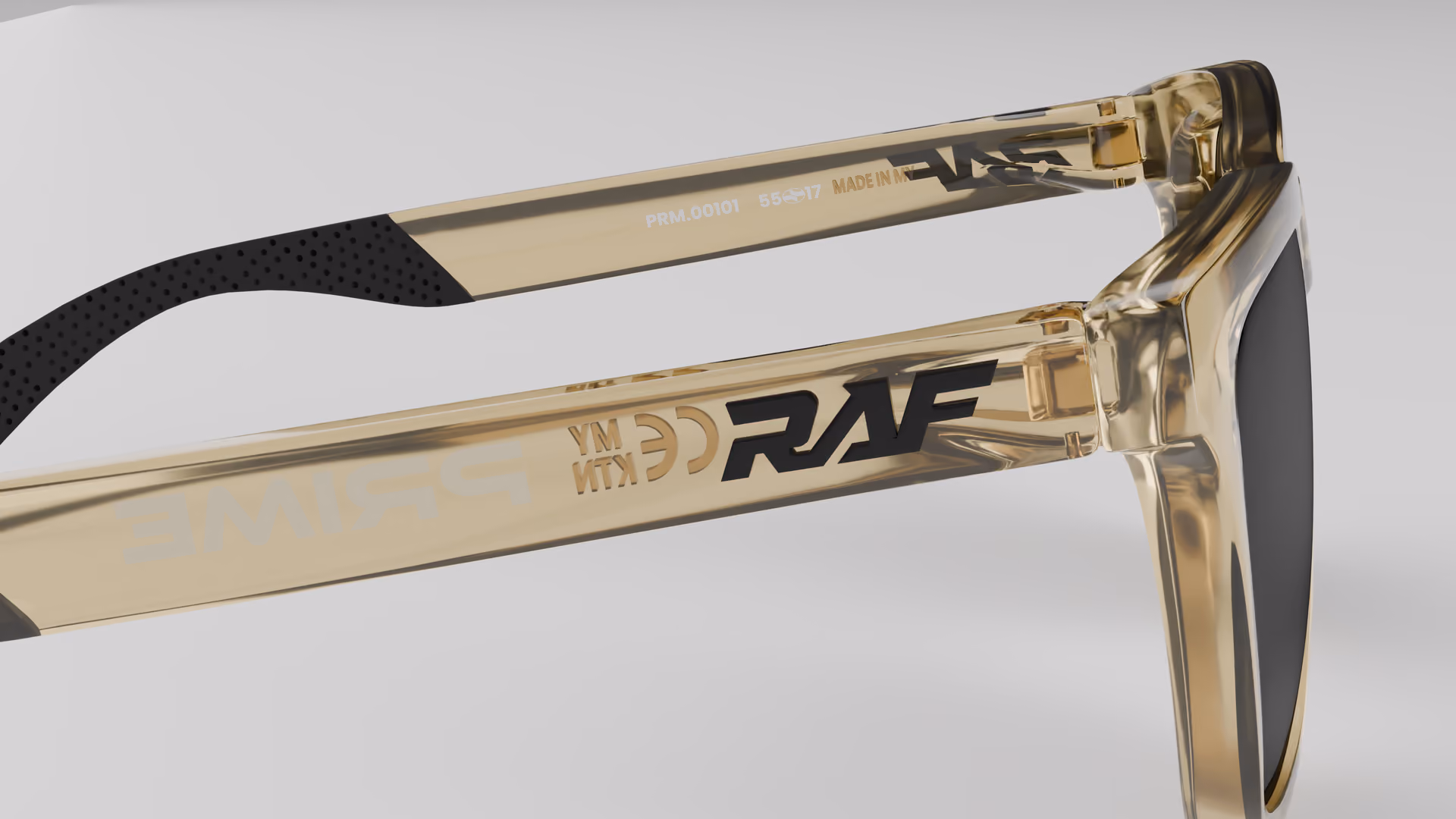 RAF Prime — Transparent Crystal Gold in Transparent Crystal Gold / Black — inner temple detail