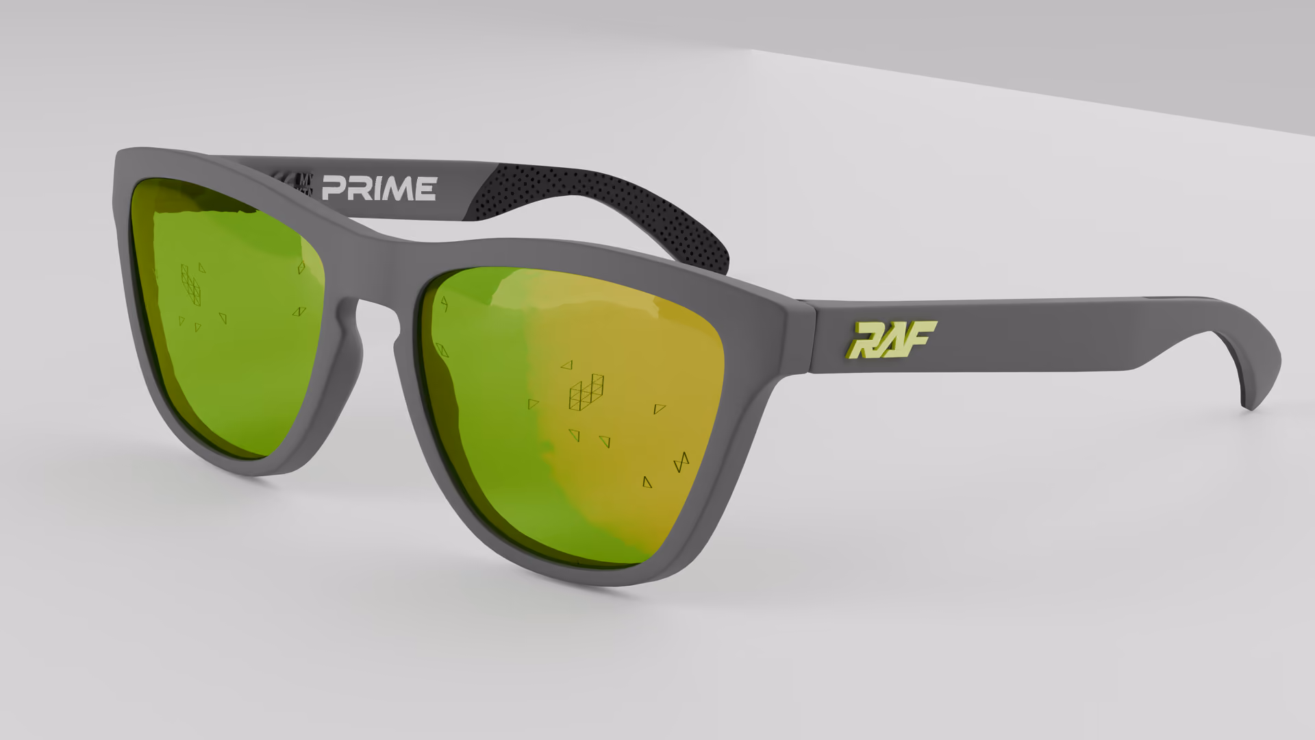 RAF Prime — Matte Nardo Grey in Matte Nardo Grey / Green — three-quarter view