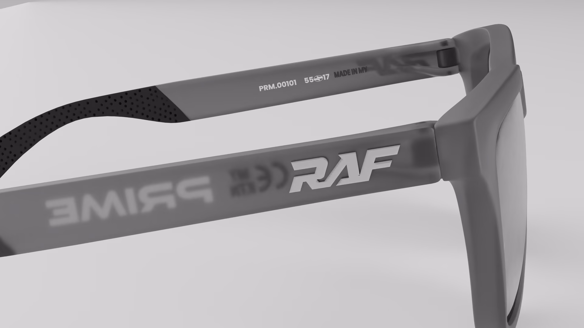 RAF Prime — Matte Grey Smoke in Matte Grey Smoke / Silver — inner temple detail