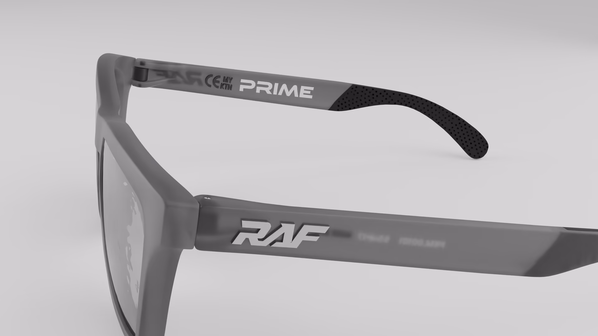 RAF Prime — Matte Grey Smoke in Matte Grey Smoke / Silver — outer temple detail
