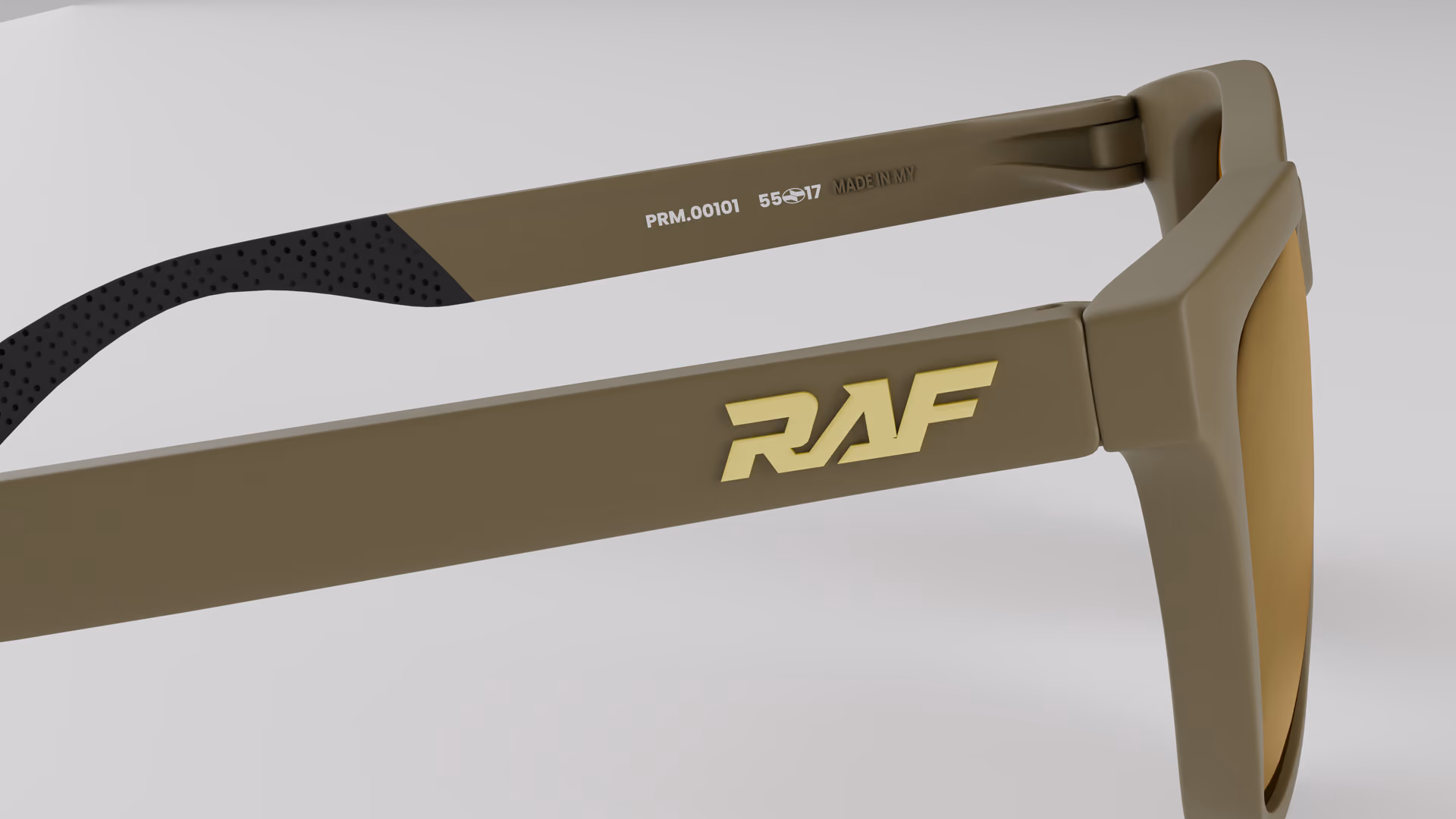 RAF Prime — Matte Green Army in Matte Green Army / Gold — inner temple detail