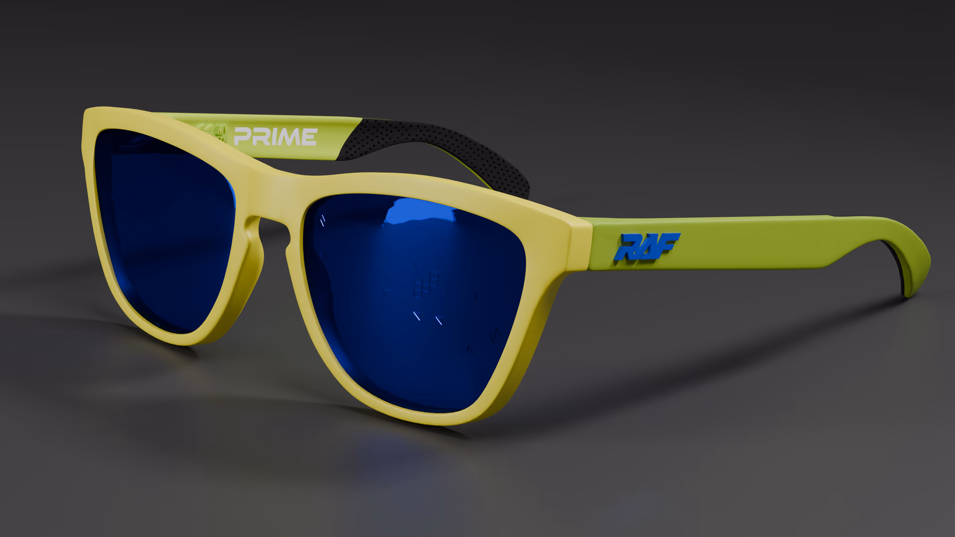 RAF Prime — Neon Green / Yellow in Neon Green / Yellow / Blue — three-quarter view