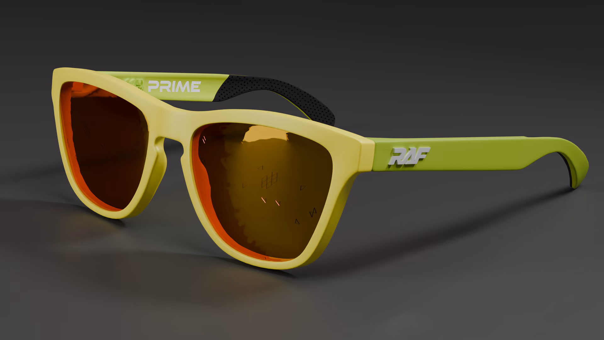 RAF Prime — Neon Green / Yellow in Neon Green / Yellow / Red Ruby — three-quarter view